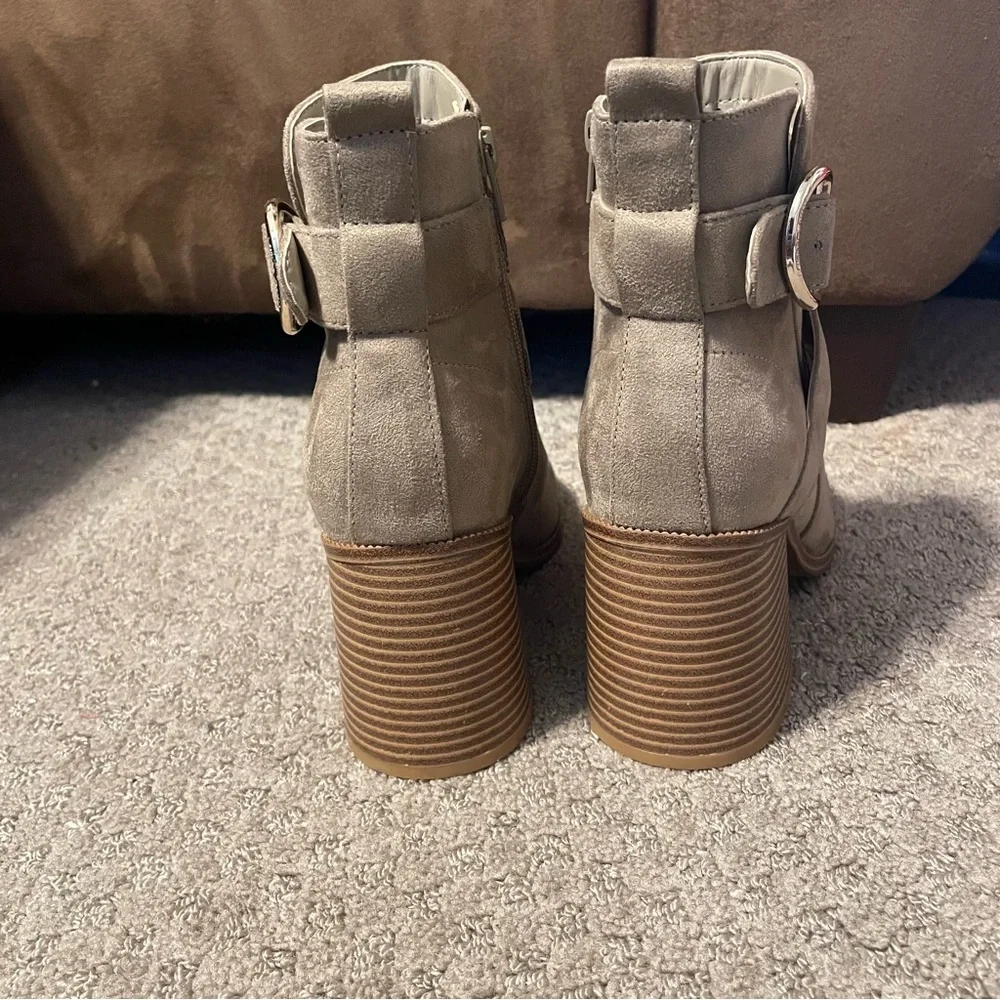 Nine West Beige Suede Ankle Boots with Buckle
